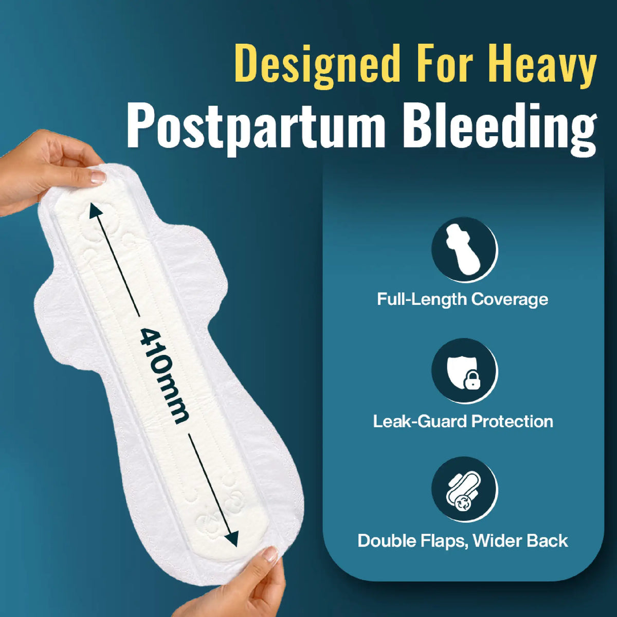 everteen Maternity Pads 410mm – Double Flaps for Leak Guard and Extra Side Coverage
