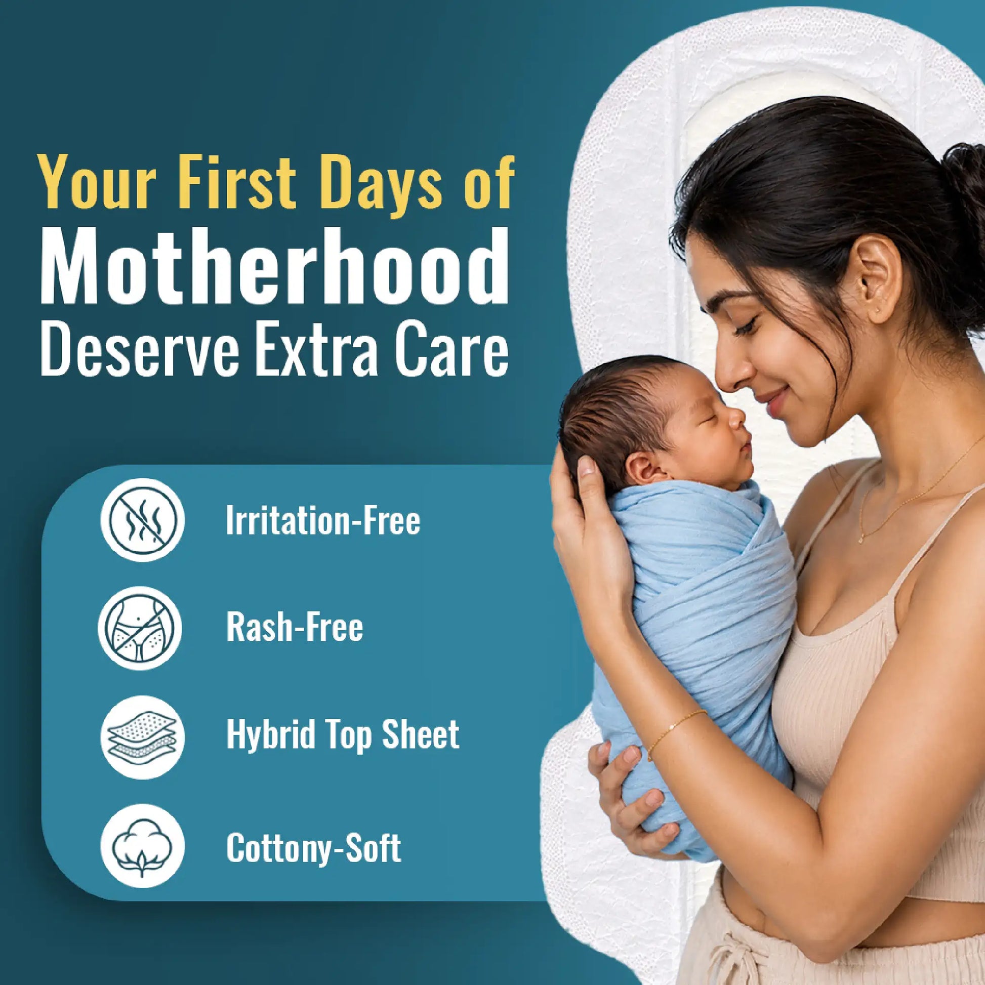 everteen Maternity Pads 410mm – Hybrid Top Sheet for Cottony Softness and Rash-Free Care