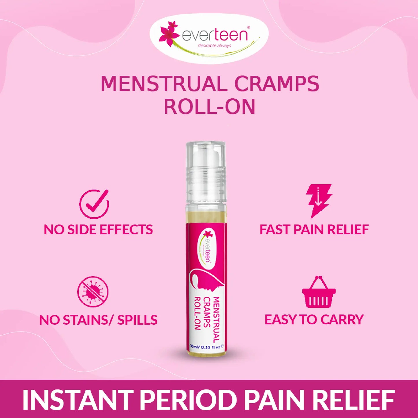 everteen Menstrual Cramps Roll-On - Easy to Carry, Travel Size, No Stains Or Spills
