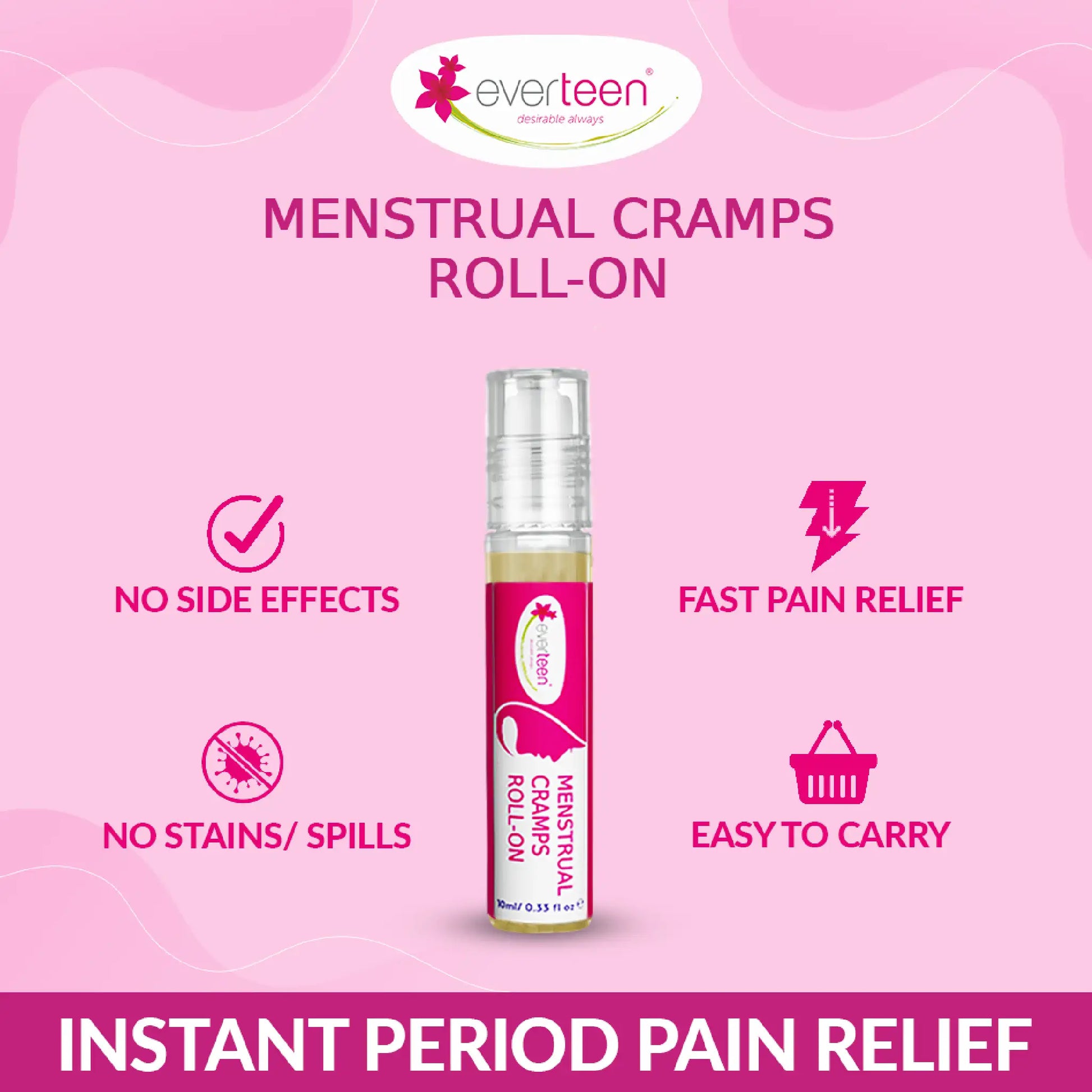 everteen Menstrual Cramps Roll-On - Easy to Carry, Travel Size, No Stains Or Spills