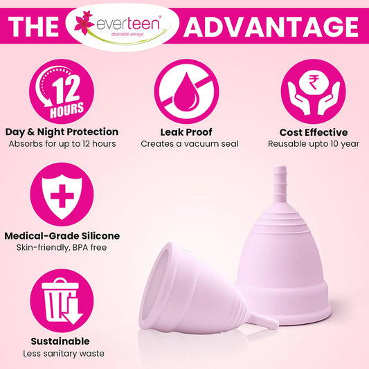 everteen Menstrual Cup - Made of Medical Grade Silicone, Gives 12 Hours Leakproof Day and Night Protection to Women in Periods