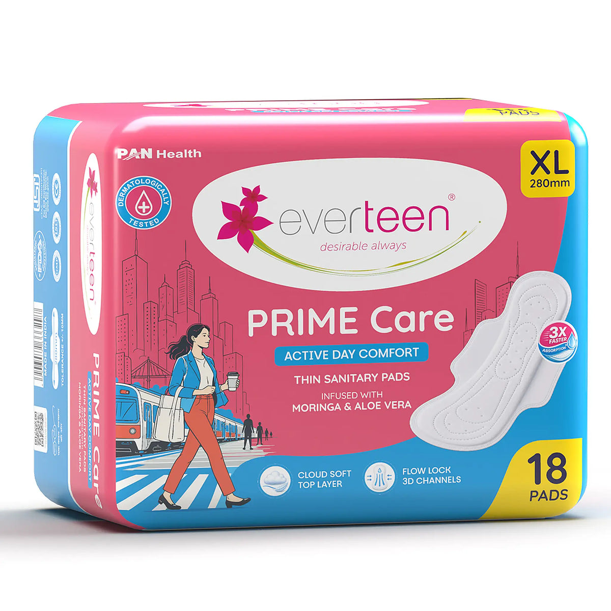 everteen PRIME Care XL Breathable Day Pads with Moringa & Aloe Vera, 18 Pads