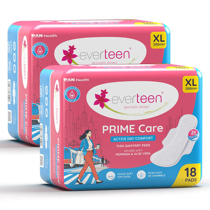 everteen PRIME Care XL Breathable Day Pads with Moringa & Aloe Vera, 18 Pads