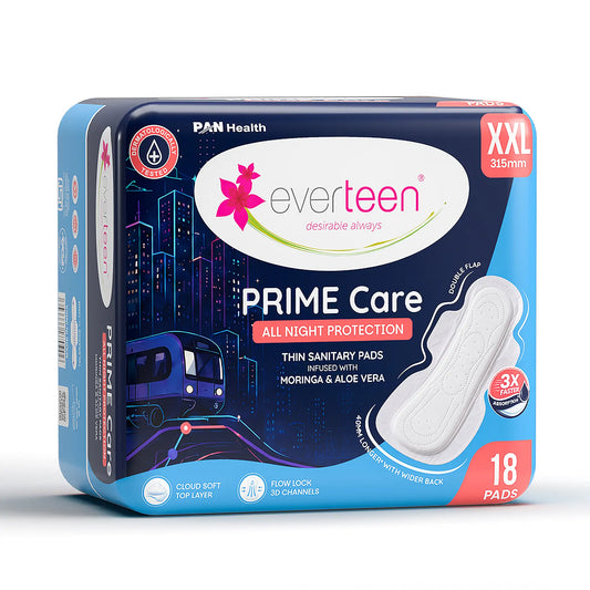 everteen PRIME Care XXL Night Sanitary Pads - The Breathable Pads with Moringa & Aloe Vera