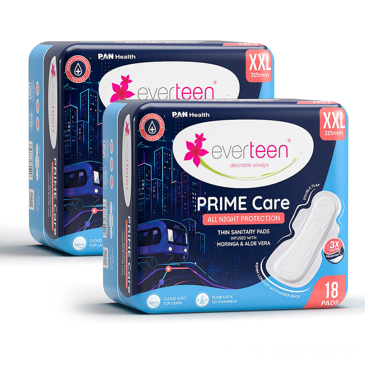 everteen PRIME Care XXL Night Sanitary Pads - The Breathable Pads with Moringa & Aloe Vera