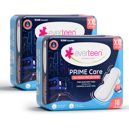 everteen PRIME Care XXL Night Sanitary Pads - The Breathable Pads with Moringa & Aloe Vera