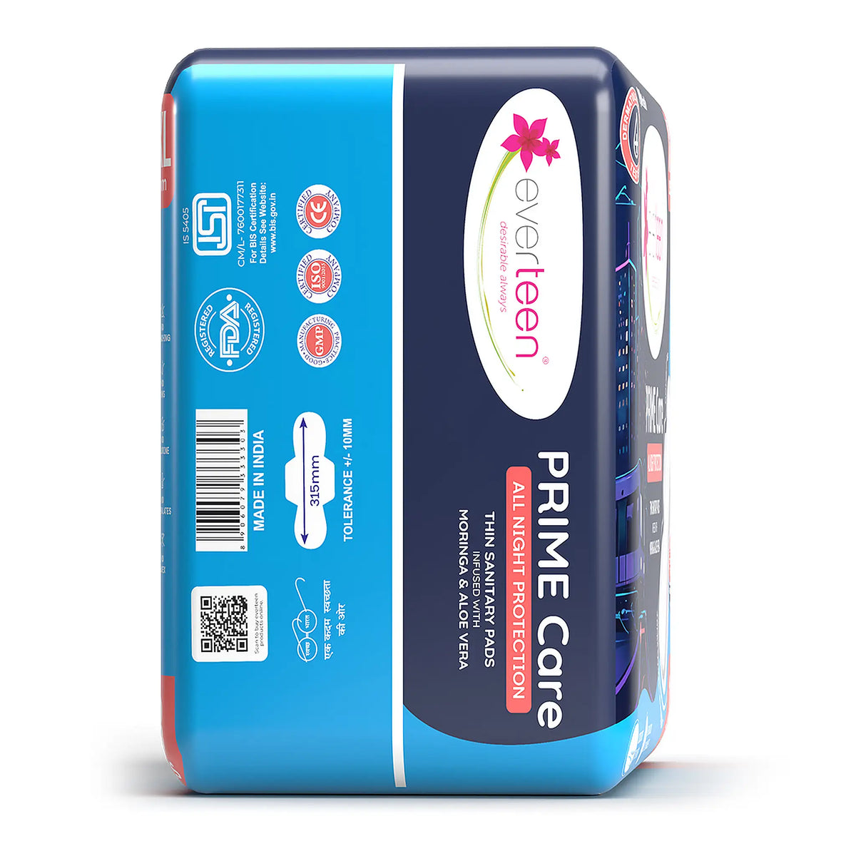 everteen PRIME Care XXL Night Sanitary Pads - The Breathable Pads with Moringa & Aloe Vera