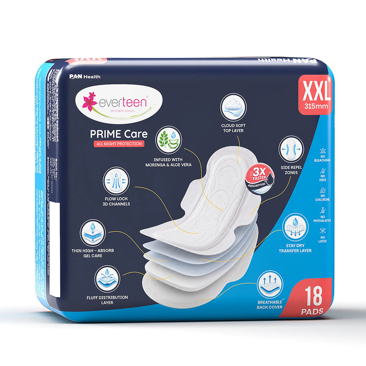 everteen PRIME Care XXL Night Sanitary Pads - The Breathable Pads with Moringa & Aloe Vera