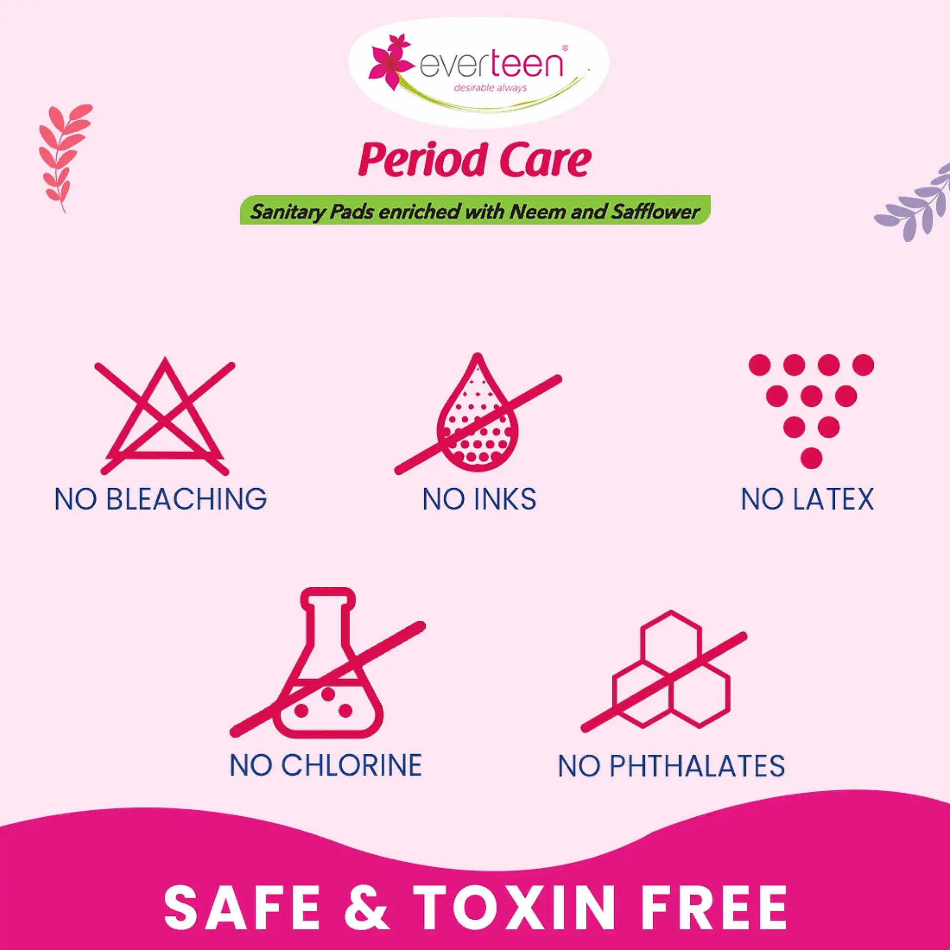 everteen Period Care Sanitary Pads - Free From Bleaching, Inks, Latex, Chlorine and Phthalates