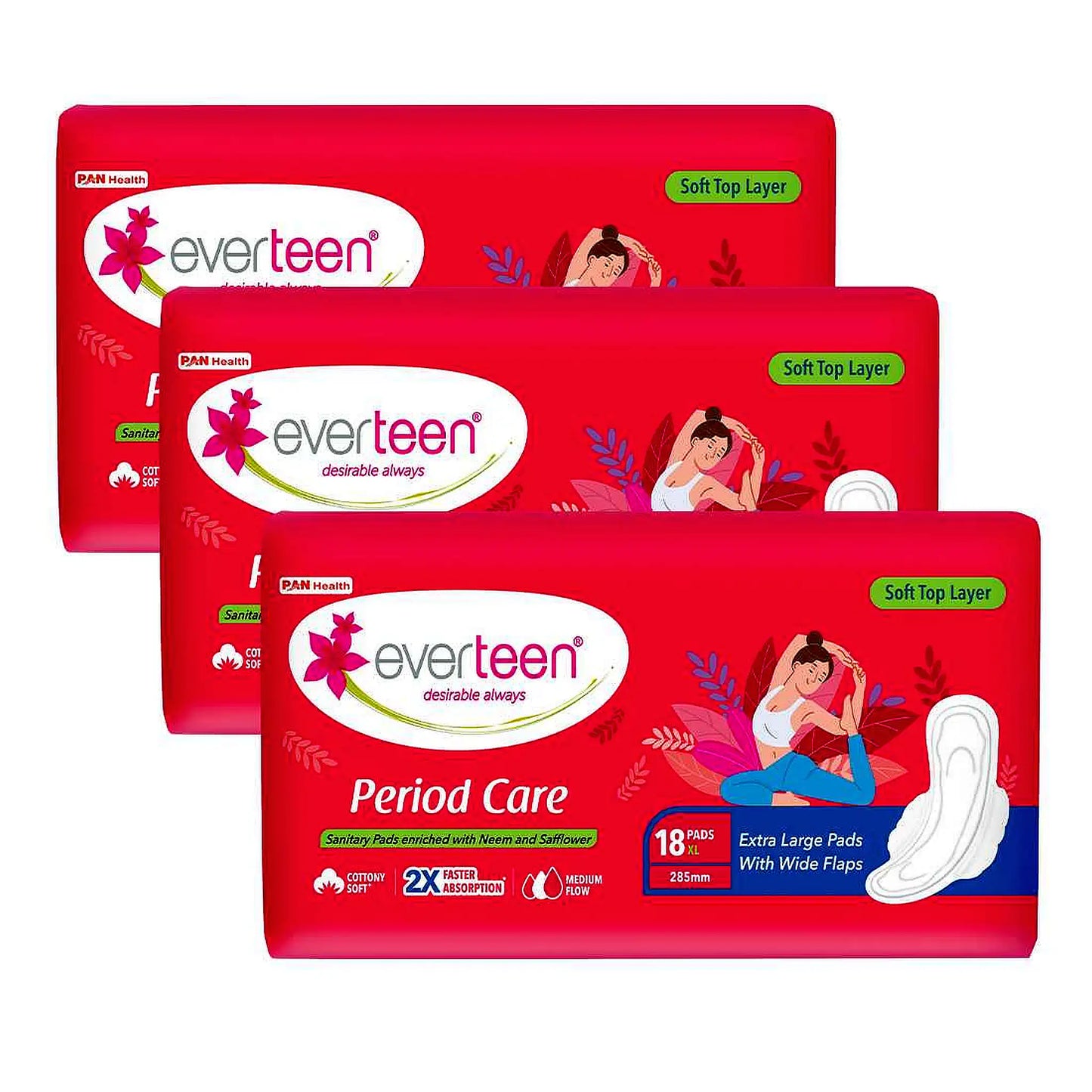 everteen Period Care Soft XL Sanitary Pads For Medium Flow in Women - 3x18 Pack