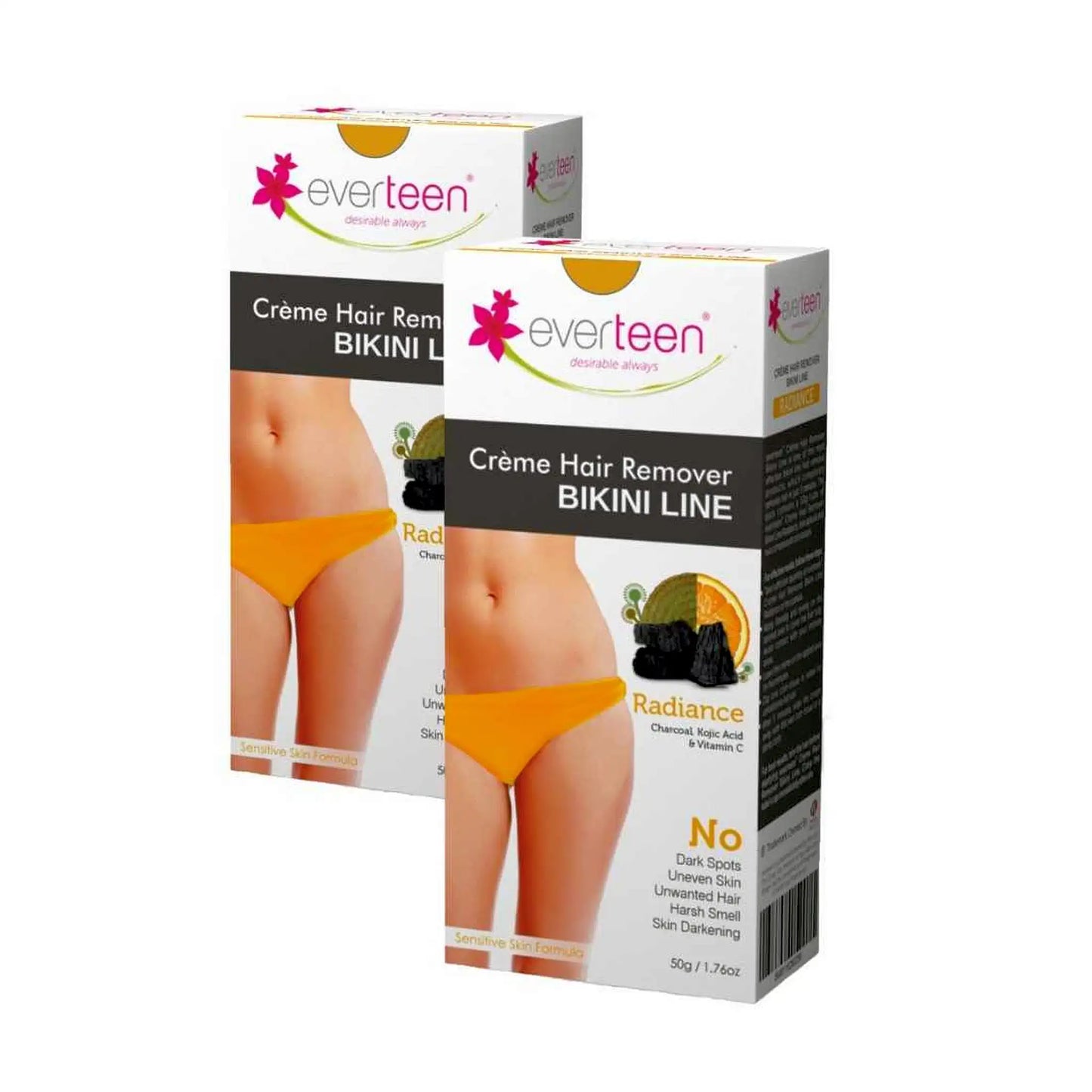 everteen Radiance Bikini Line Hair Remover Cream 2x50g – Charcoal, Vitamin C and Kojic Acid