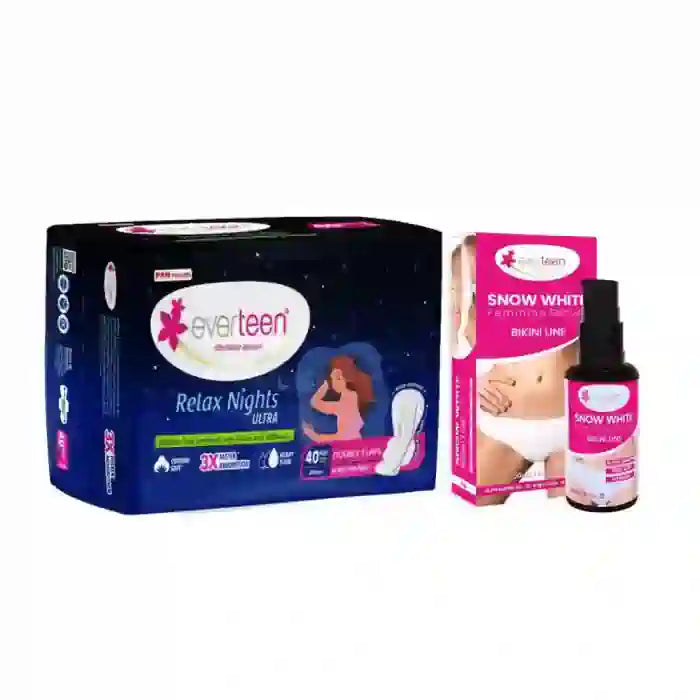 Buy everteen combo of Relax Nights Ultra 40 XXL Overnight Pads and Snow White Bikini Line Feminine Serum directly from company - everteen-neud.com
