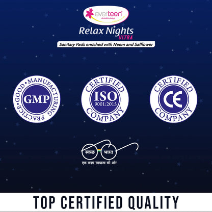 everteen XXL Relax Nights Ultra Sanitary Pads with Neem and Safflower - Trusted Quality With WHO GMP, ISO and CE Certifications