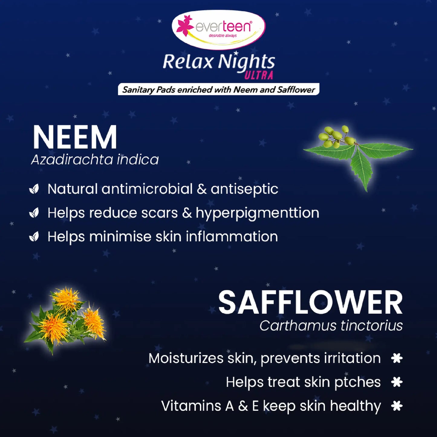 everteen XXL Relax Nights Ultra Sanitary Pads - Enriched With Neem and Safflower For Rash-Free Periods