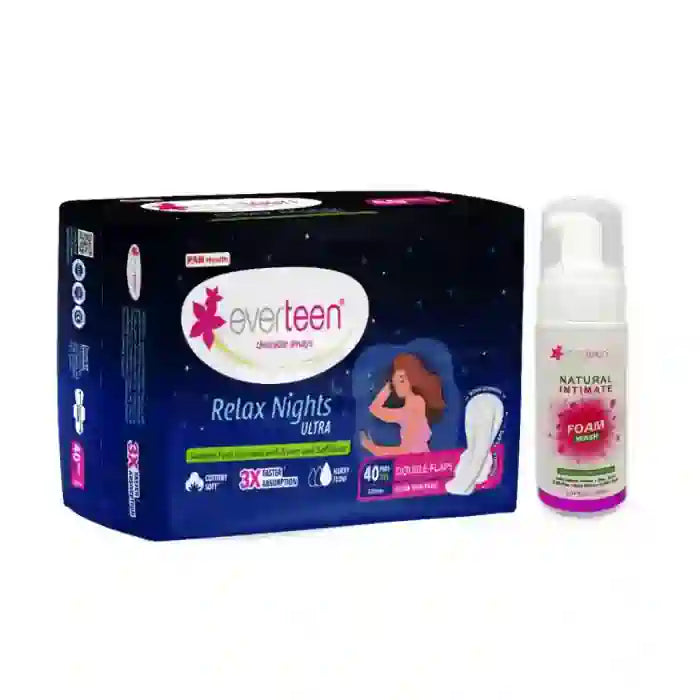 Buy everteen combo of Relax Nights Ultra 40 Sanitary Pads and Foam Intimate Wash 150ml directly from company - everteen-neud.com