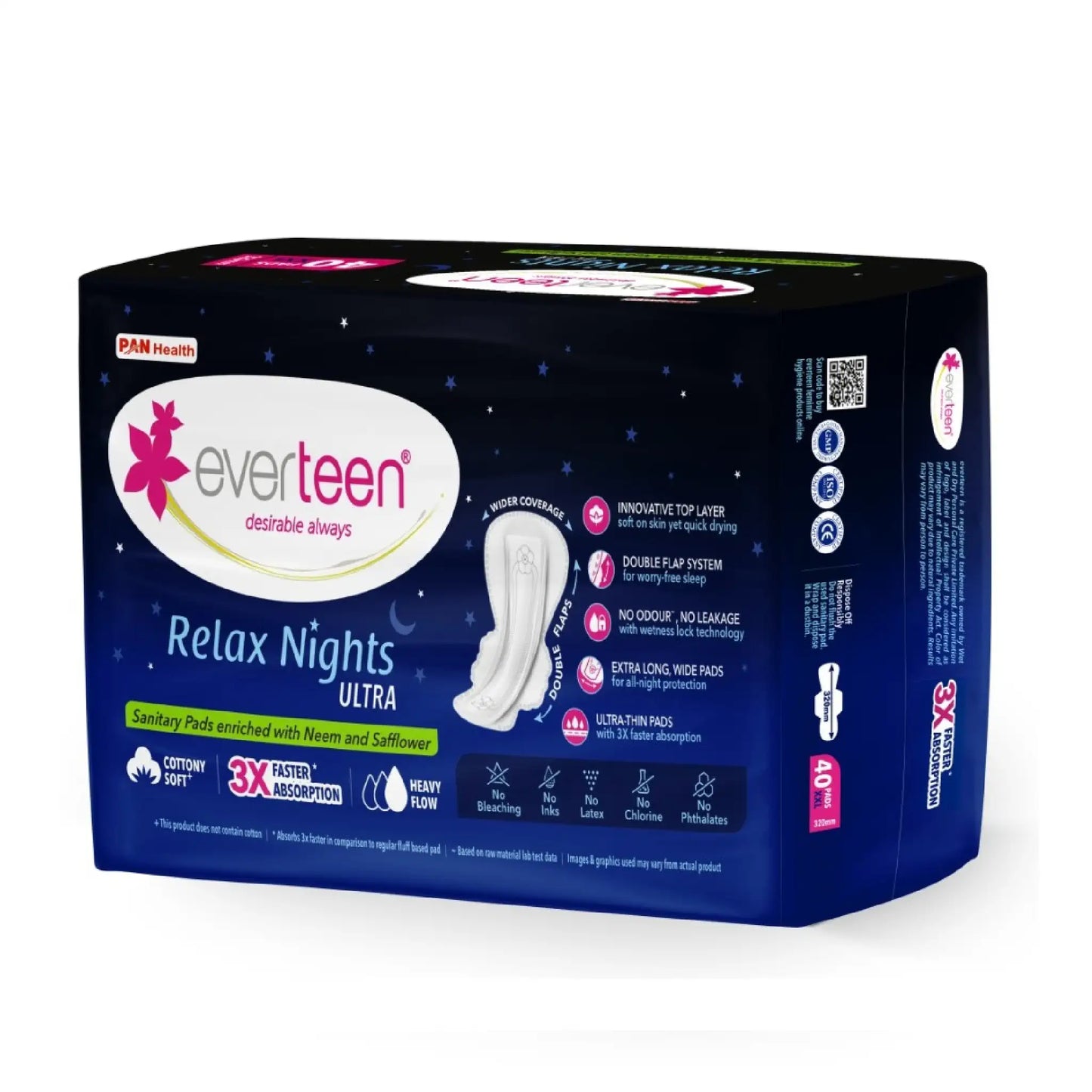 everteen Relax Nights Ultra 40 XXL Night Pads with Neem and Safflower - Shipped Worldwide From India