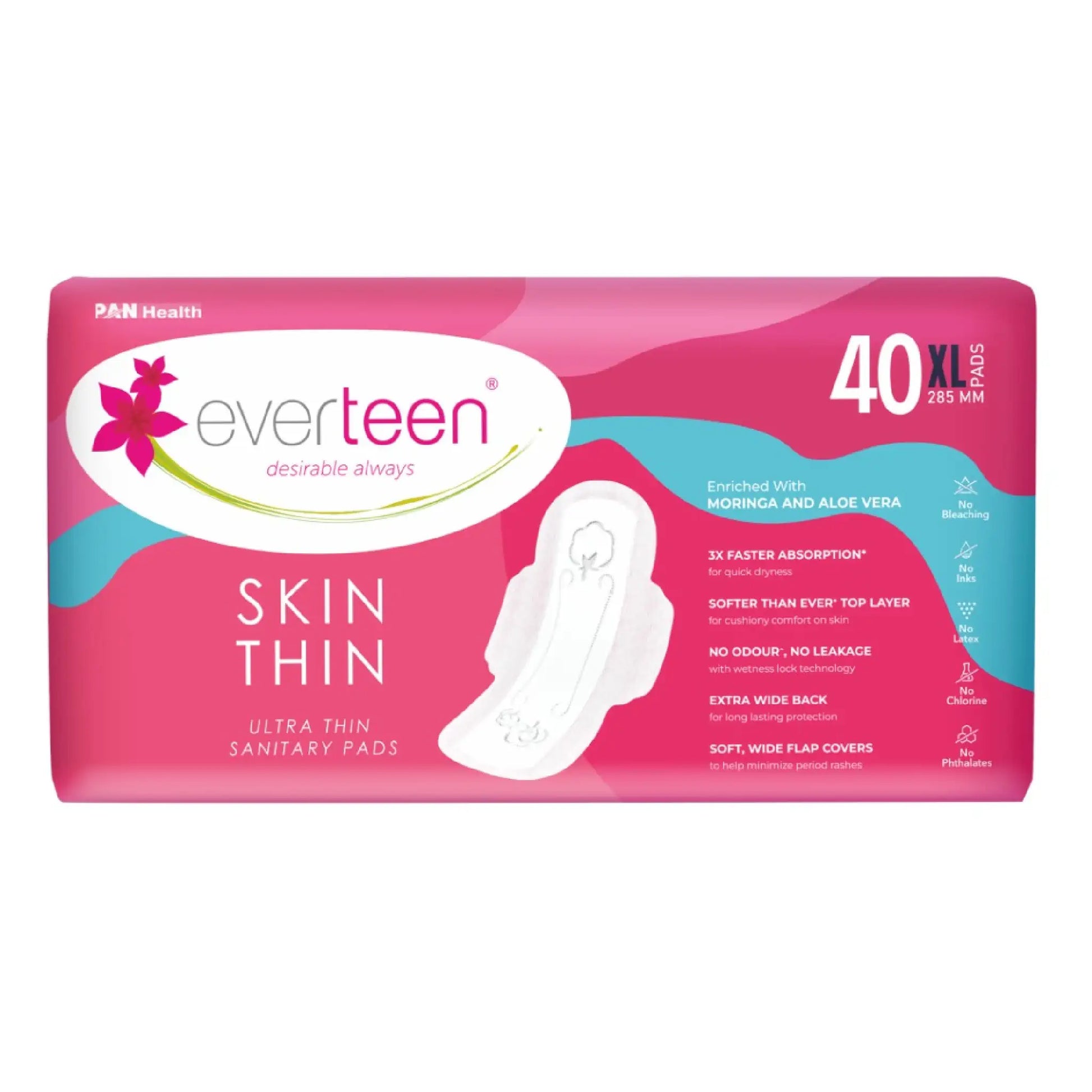 everteen SKIN THIN XL Sanitary Pads – Moringa and Aloe Vera for Odor Control and Leak Protection