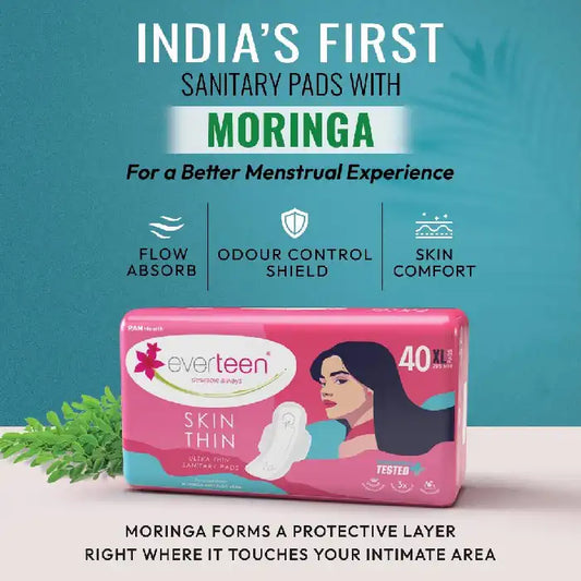 everteen SKIN THIN Ultrathin XL Sanitary Pads with Moringa, Aloe Vera, Dermatologically Tested, Rash-Free