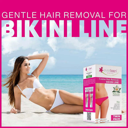 everteen 50g+50g Natural Bikini Line Hair Remover Cream for Women Twin Pack  - Removes Unwanted Hair In Just 5 Minutes