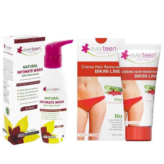 everteen Combo: Bikini Line Hair Removal Creme SILKY and Witch Hazel Intimate Wash for Moms 9559682304124