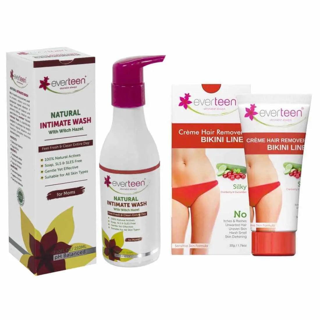 everteen Combo: Bikini Line Hair Removal Creme SILKY and Witch Hazel Intimate Wash for Moms 9559682304292