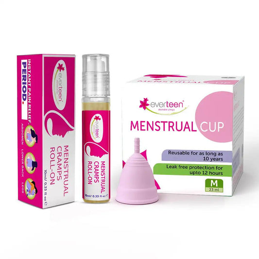 everteen Combo - Menstrual Cup and Menstrual Cramps Roll-On For Periods in Women
