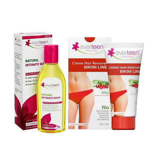 everteen Combo for Women - Silky Bikini Line Hair Removal Creme 50g With Cranberry and Natural Intimate Wash 105ml