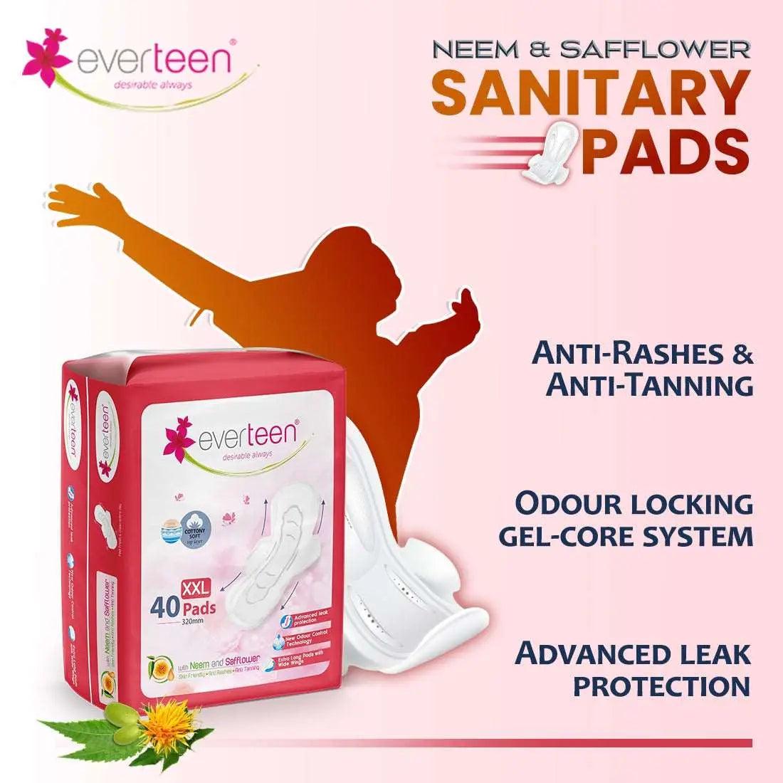 everteen Combo - XXL Neem Safflower Sanitary Pads and Menstrual Cramps Roll-On for Periods - 1 Each
