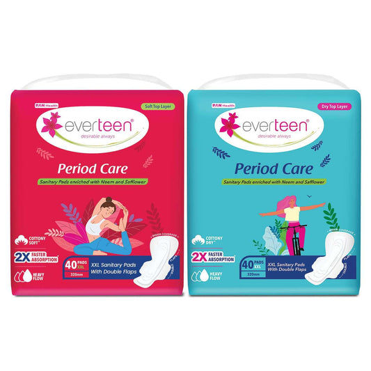 everteen Combo - XXL Period Care 40 Dry and 40 Soft Sanitary Pads Enriched With Neem Safflower - Official Brand Store: everteen | NEUD | Nature Sure | ManSure