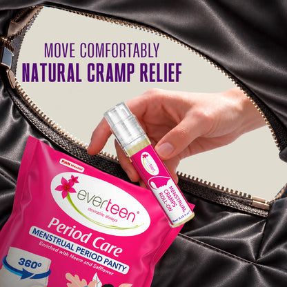 everteen Complete Period Vanity Kit – Pads, Panty Liners, Period Panty, Cramps Roll-On in Vegan Leather Vanity Bag