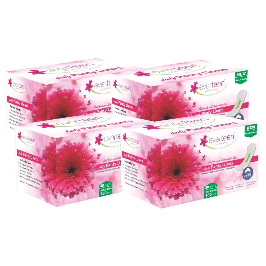 Buy 4 Packs of 30 everteen Daily Panty Liners for Vaginal Discharge and Urinary Incontinence in Women - everteen-neud.com