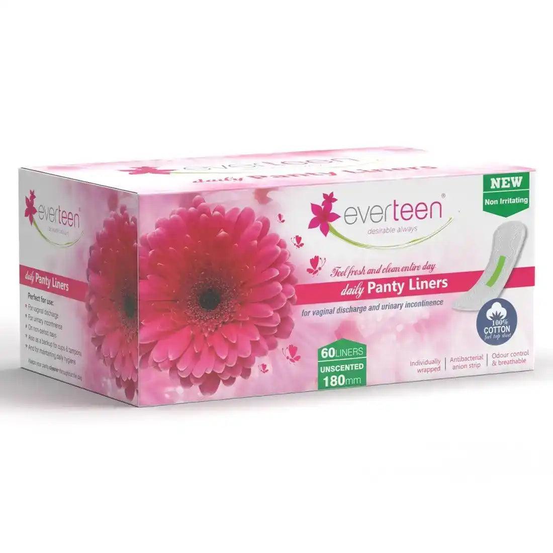 Buy 1 Pack of 60 everteen Daily Panty Liners for Vaginal Discharge and Urinary Incontinence in Women - everteen-neud.com