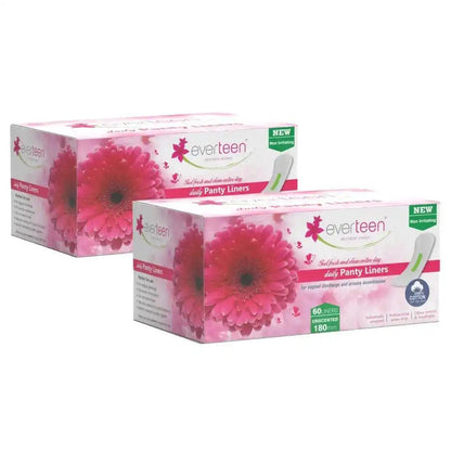 Buy 2 Packs of 60 everteen Daily Panty Liners for Vaginal Discharge and Urinary Incontinence in Women - everteen-neud.com