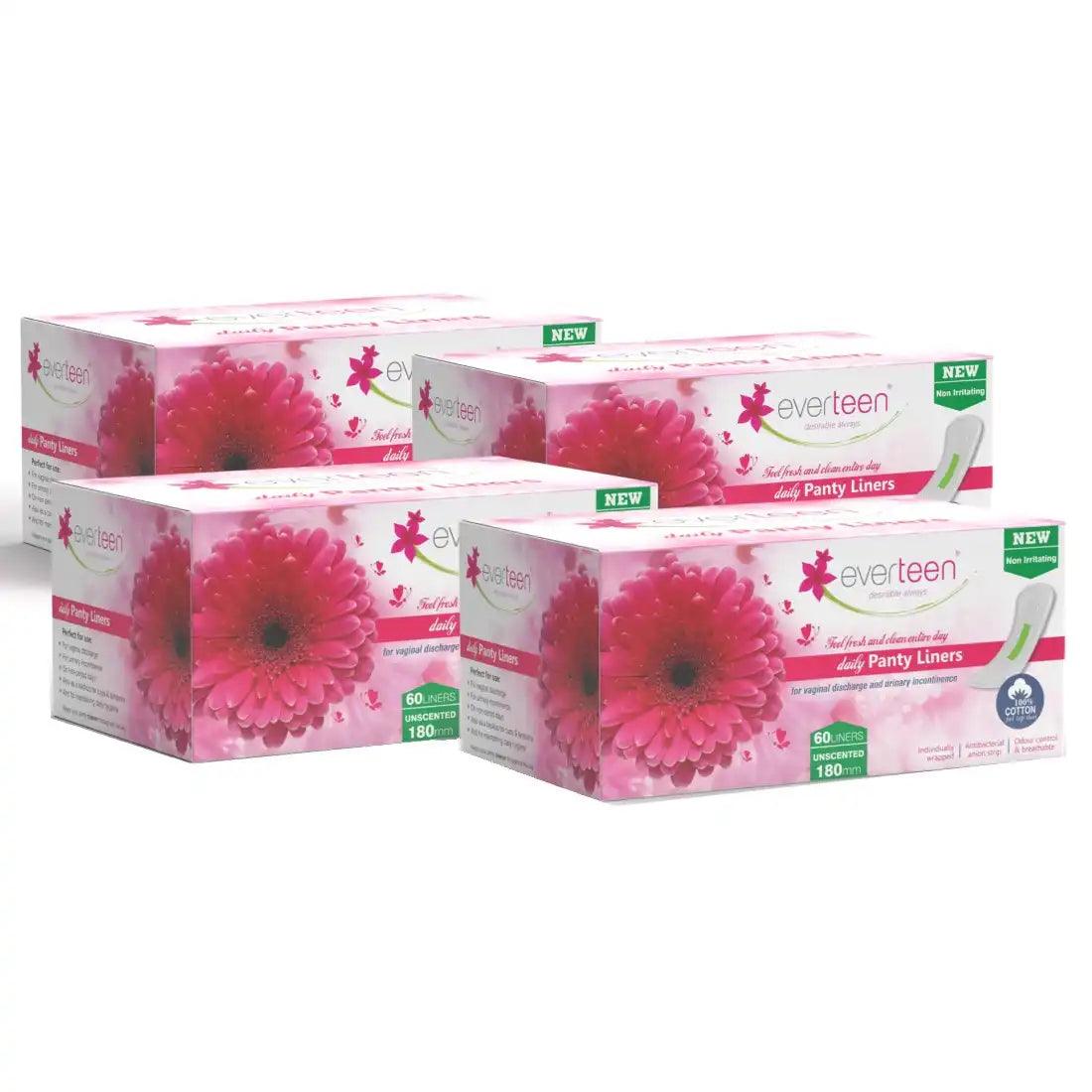 Buy 4 Packs of 60 everteen Daily Panty Liners for Vaginal Discharge and Urinary Incontinence in Women - everteen-neud.com