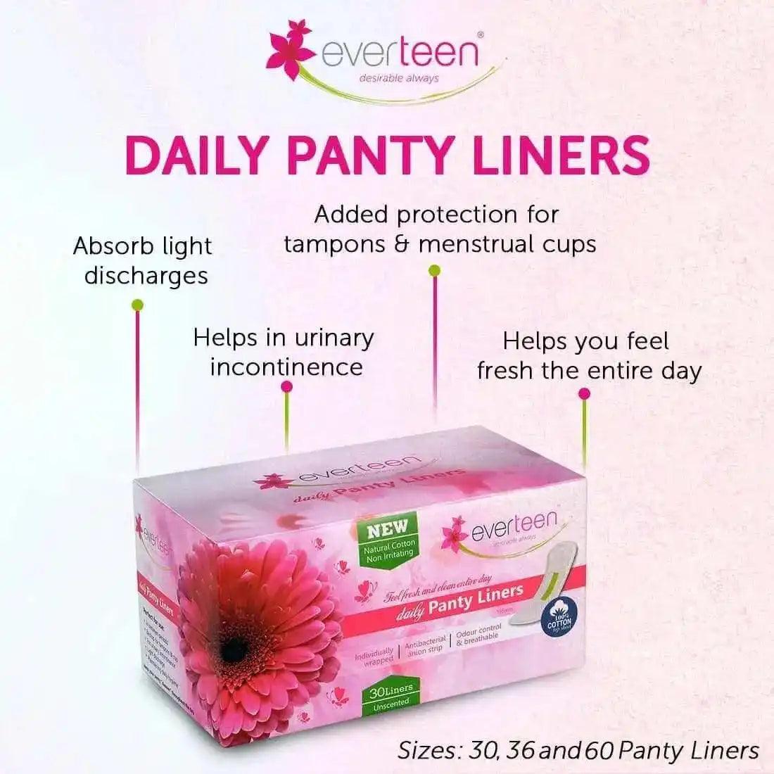 everteen Daily Panty Liners Absorbs Vaginal Discharge and Urinary Incontinence in Women - everteen-neud.com