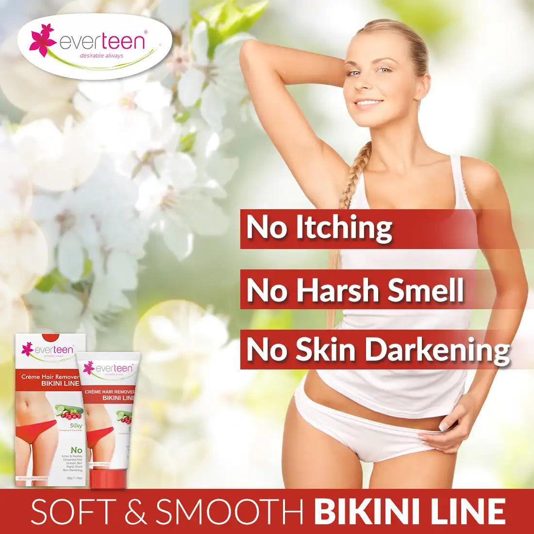 everteen Silky Hair Remover Creme 50g for Bikini Line and Underarms Does Not Cause Itching or Skin Darkening- everteen-neud.com