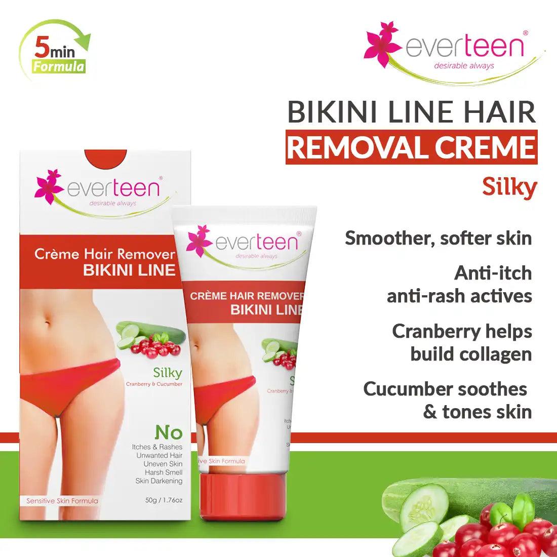 Cranberry and Cucumber in everteen Silky Bikini Line Hair Remover Creme Help Build Collagen and Tone Skin - everteen-neud.com