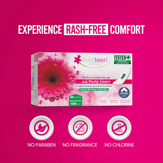 everteen Panty Liners  are free from parabens, fragrance and chlorine for a rash-free comfort - everteen-neud.com