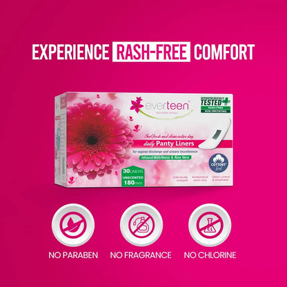 everteen Panty Liners are dermatologically tested, and free from parabens, fragrance and chlorine for a rash-free comfort - everteen-neud.com