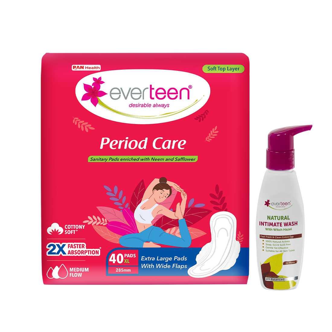everteen Period Care XL Soft 40 Pads and Witch Hazel Intimate Wash 105ml 7419870431884