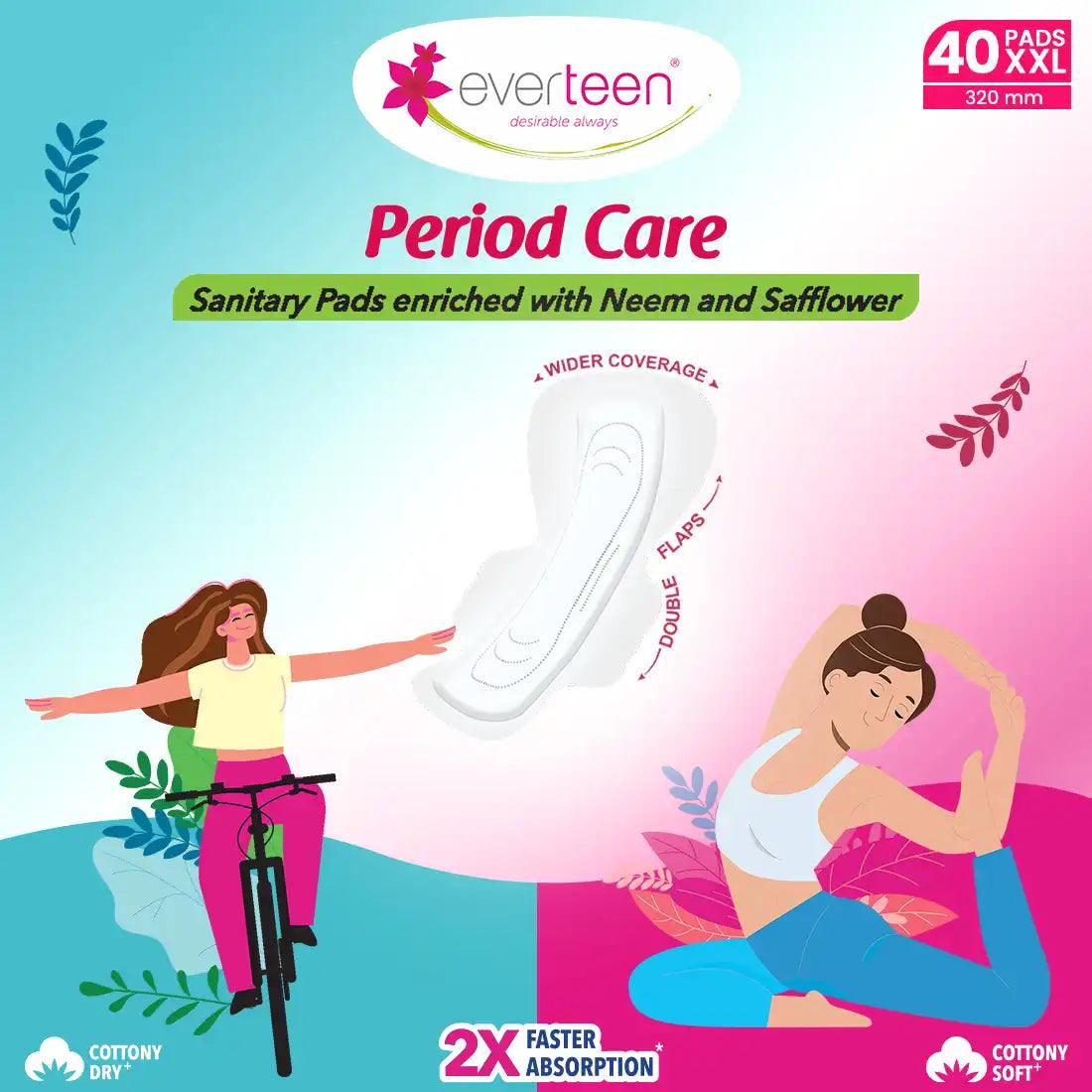 Buy everteen XXL Period Care Sanitary Pads with Double Flaps, Neem and Safflower - Official Brand Store