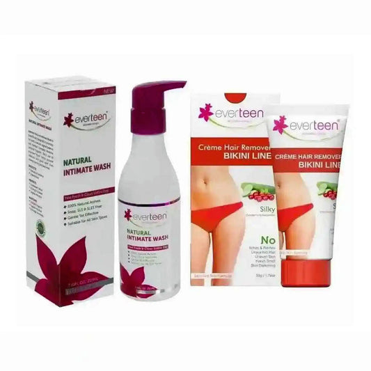 everteen Combo for Women - Silky Bikini Line Hair Removal Creme 50g With Cranberry and Natural Intimate Wash 210ml