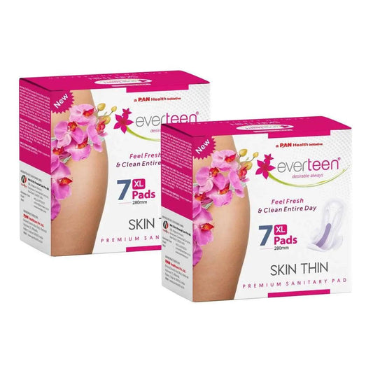 everteen SKIN THIN Premium XL Sanitary Pads for Periods in Women - 2 Packs (7 pieces each, 280mm) 7419870474775