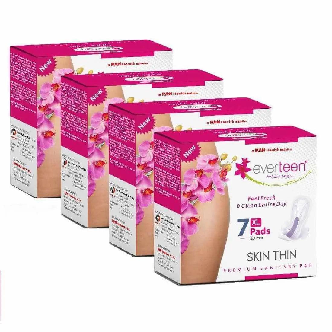 everteen SKIN THIN Premium XL Sanitary Pads for Protection During Periods in Women - 4 Packs (7 Pieces Each, 280mm) 8903540011524