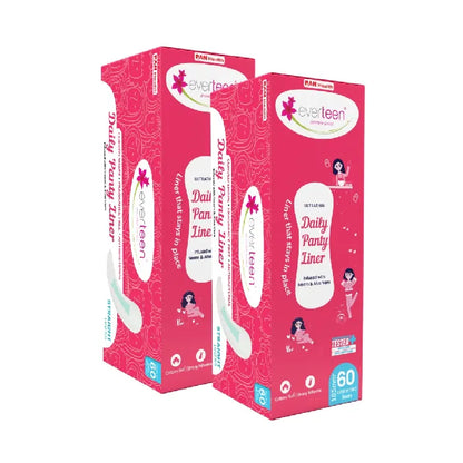 everteen Anti-Bunching Straight Panty Liners with Neem, Aloe Vera for Spotting, Discharge, Incontinence in Women - 60 Liners