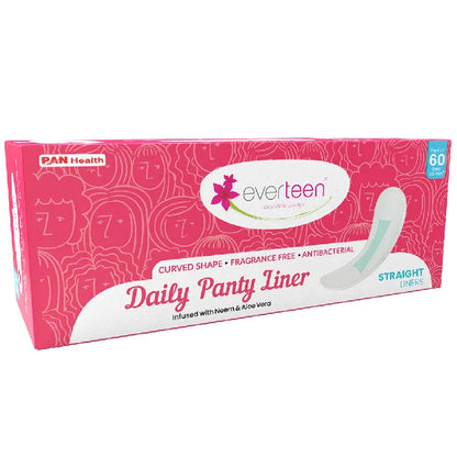 everteen Anti-Bunching Straight Panty Liners with Neem, Aloe Vera for Spotting, Discharge, Incontinence in Women - 60 Liners