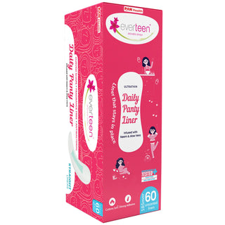 everteen Straight Panty Liners 1x60 Pack – Neem and Aloe Vera, 185mm