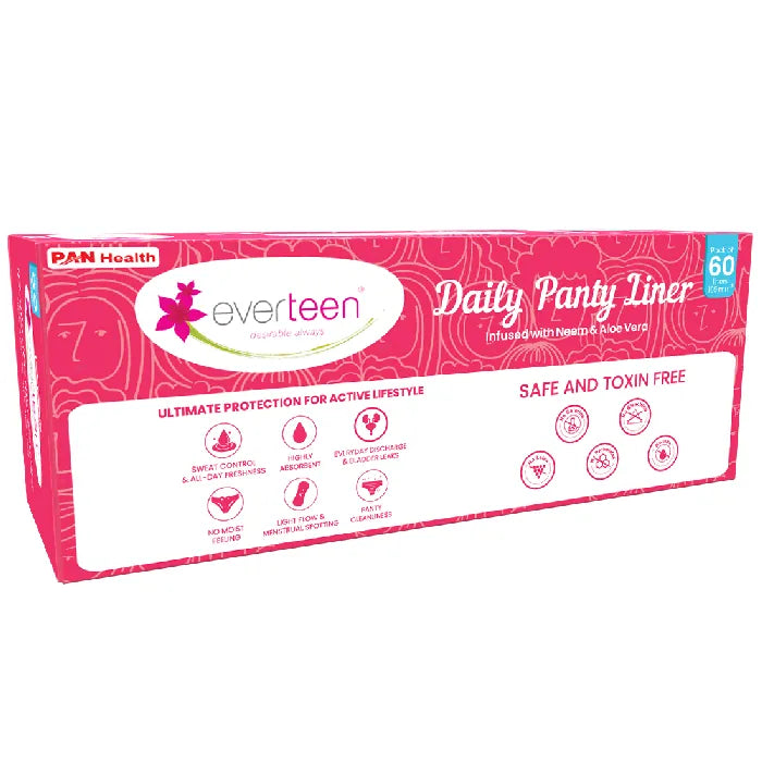 everteen Anti-Bunching Straight Panty Liners with Neem, Aloe Vera for Spotting, Discharge, Incontinence in Women - 60 Liners