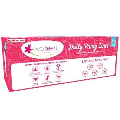 everteen Anti-Bunching Straight Panty Liners with Neem, Aloe Vera for Spotting, Discharge, Incontinence in Women - 60 Liners