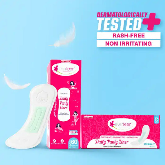 everteen Anti-Bunching Straight Panty Liners with Neem, Aloe Vera for Spotting, Discharge, Incontinence in Women - 60 Liners